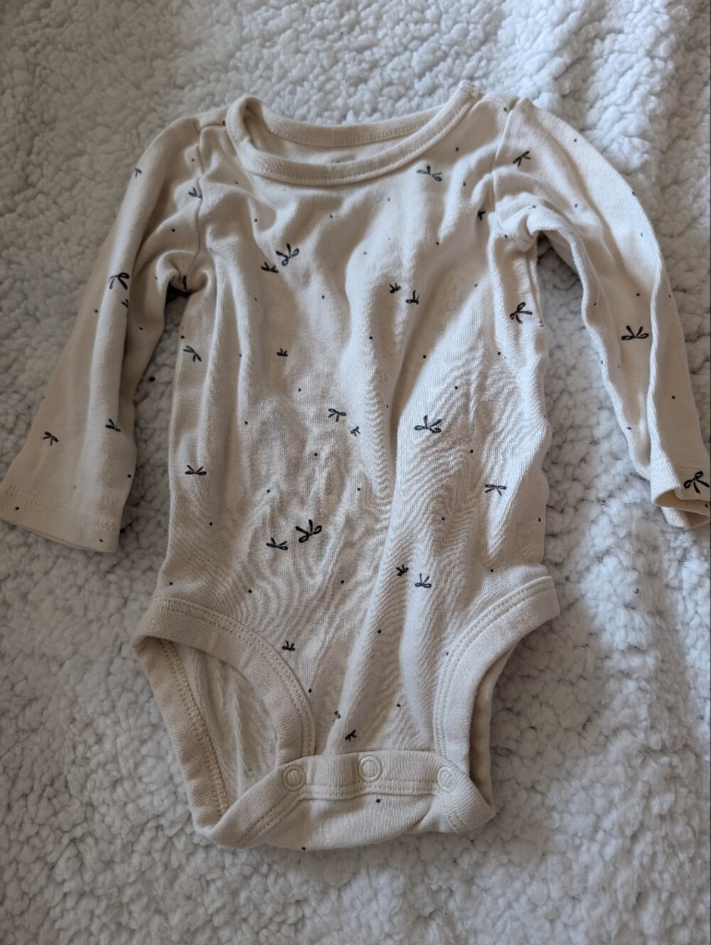 Carter's Cream Long-Sleeve Bodysuit with Black Bow Motif